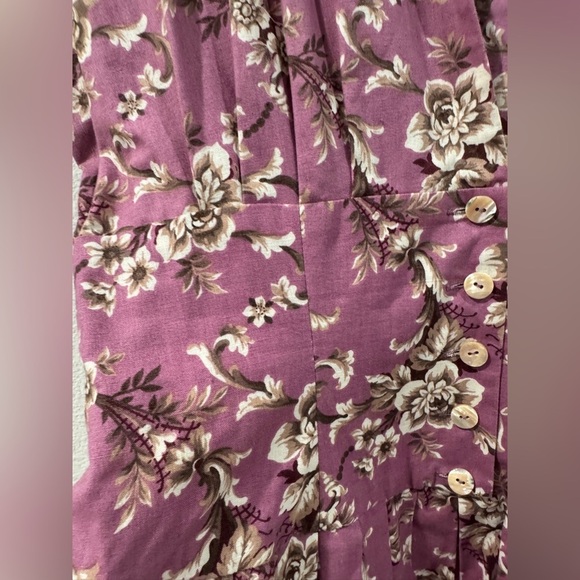 Vintage Herman Geist 100% Cotton Floral Retro Fit Maxi Purple Cream Dress 12 - Picture 6 of 14